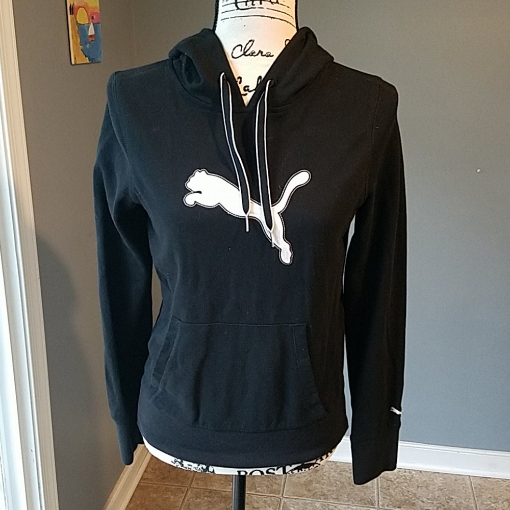 PUMA Hooded Pullover Sz M Black & White - Picture 1 of 5